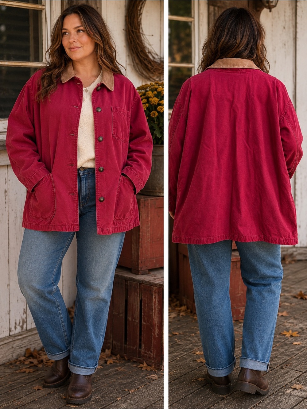 Faded Glory Red Corduroy-Collar Chore Jacket